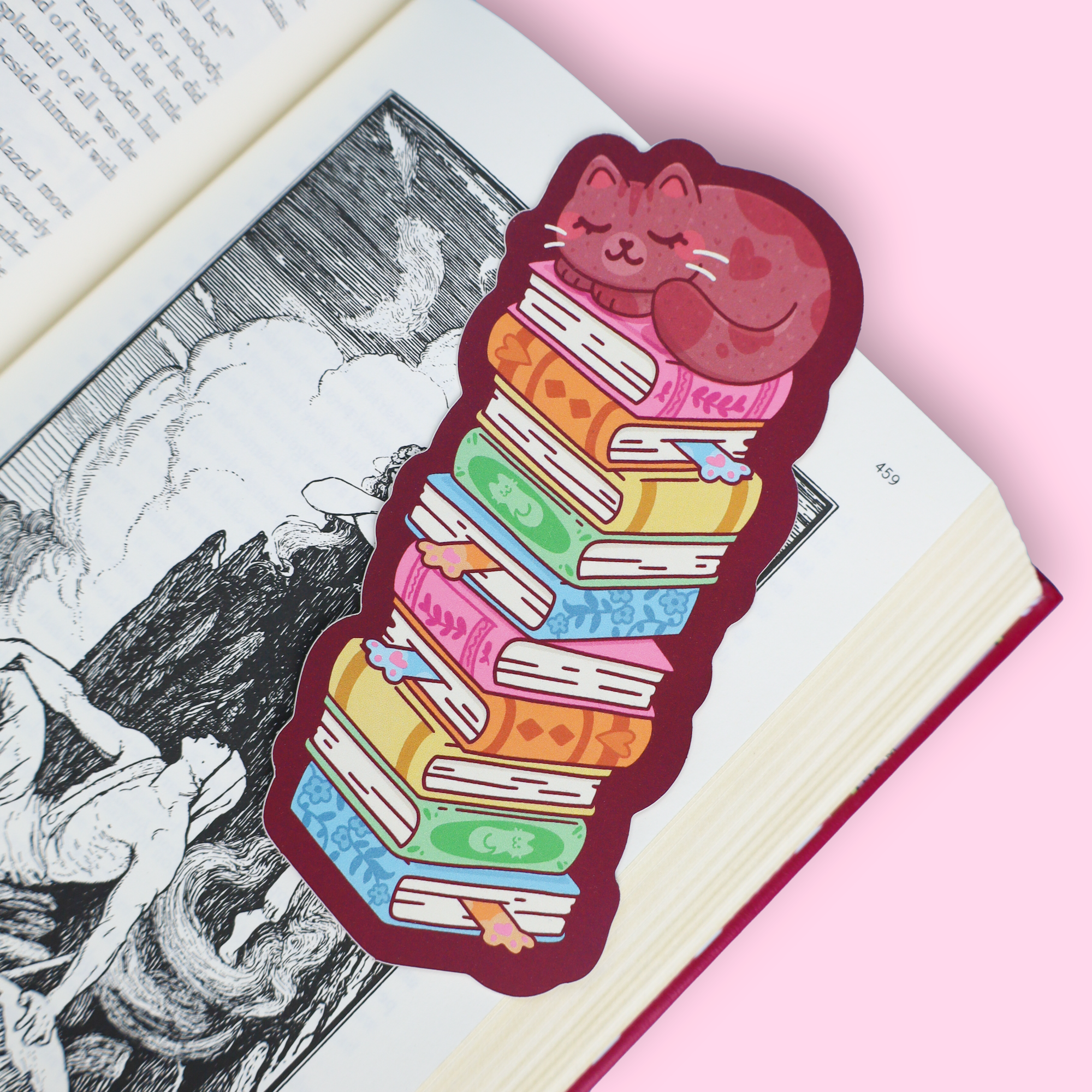 Book Stack Cat Cute Reader Kitty Bookmark