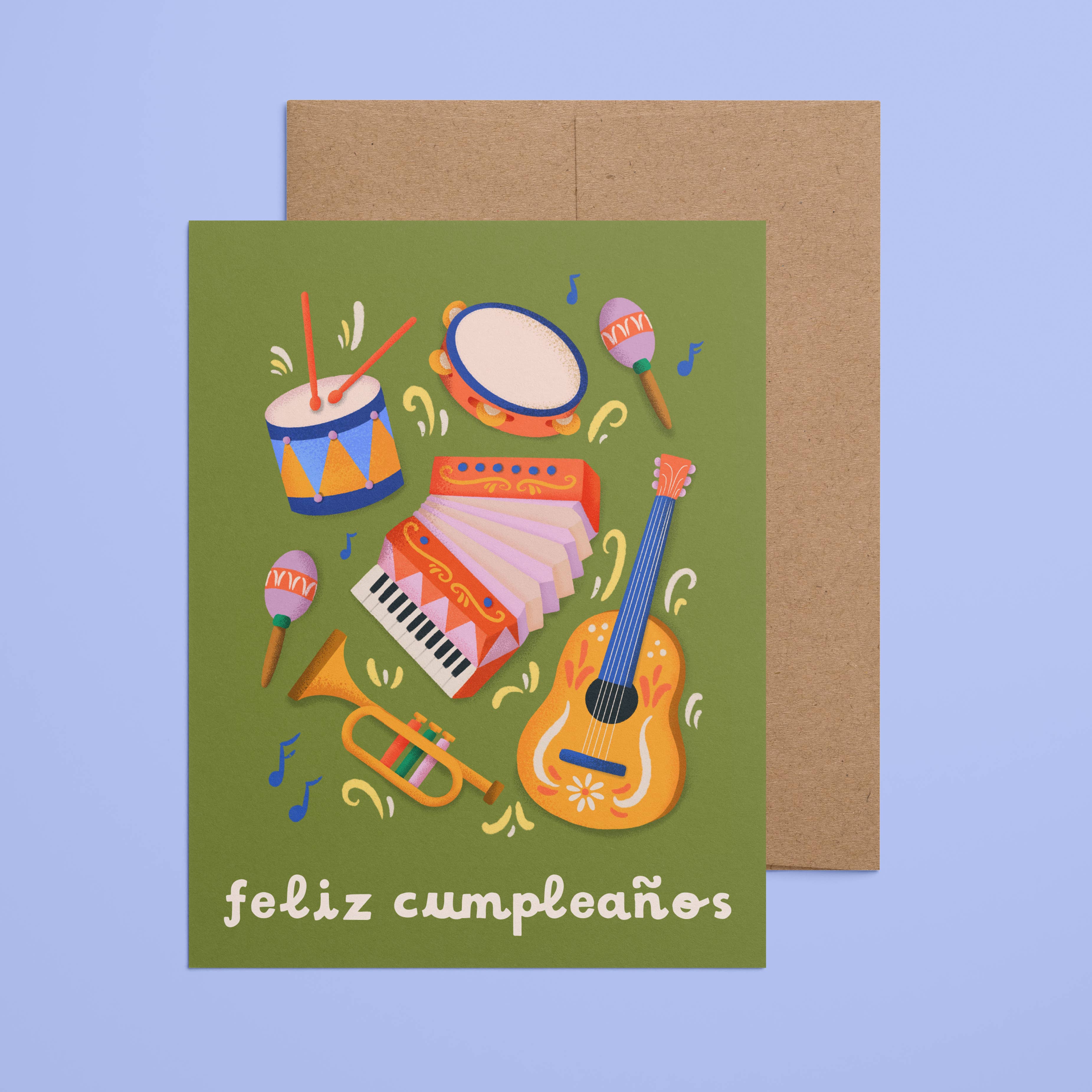 Mariachi Instruments- Spanish Birthday Greeting Card