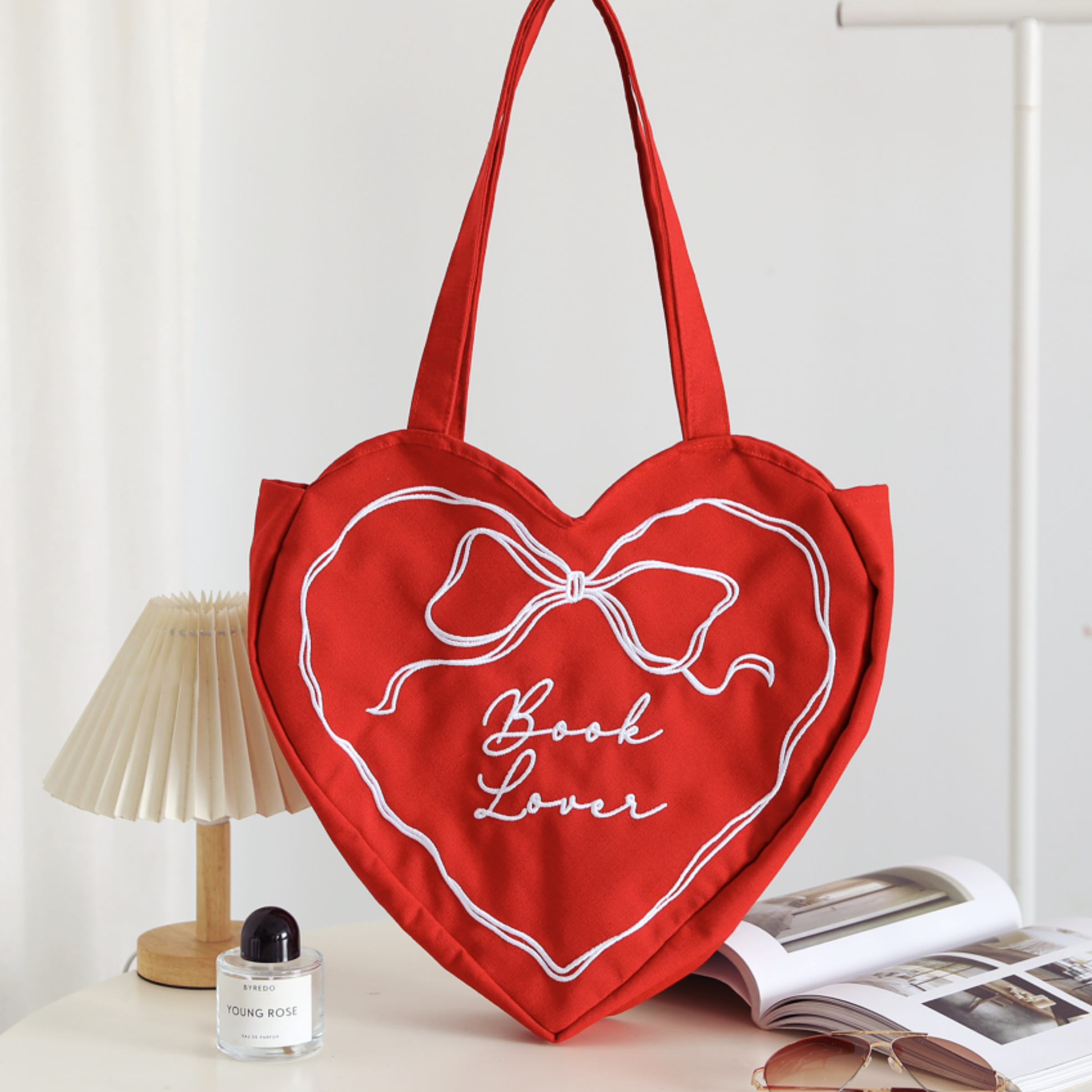 Book Lover Heart Embroidered Tote Bag, Reader Bag, Bookish