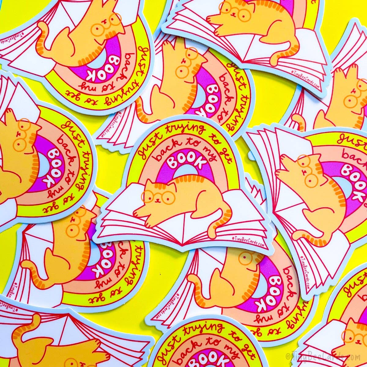 Tiny Bee Cards - Reading Cat "Trying to Get Back to My Book" Vinyl Sticker