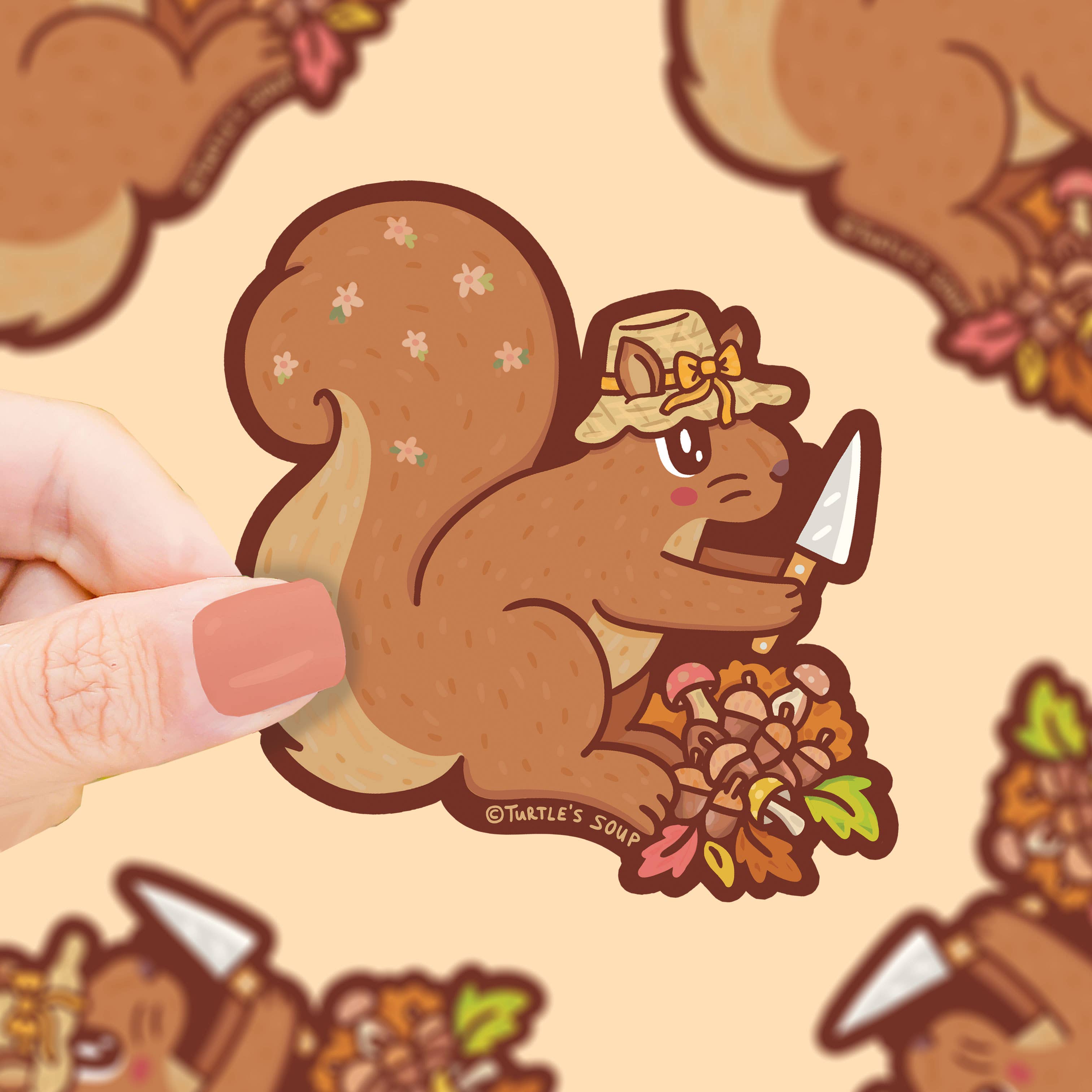 Stabby Squirrel Cute Cottagecore Funny Vinyl Sticker