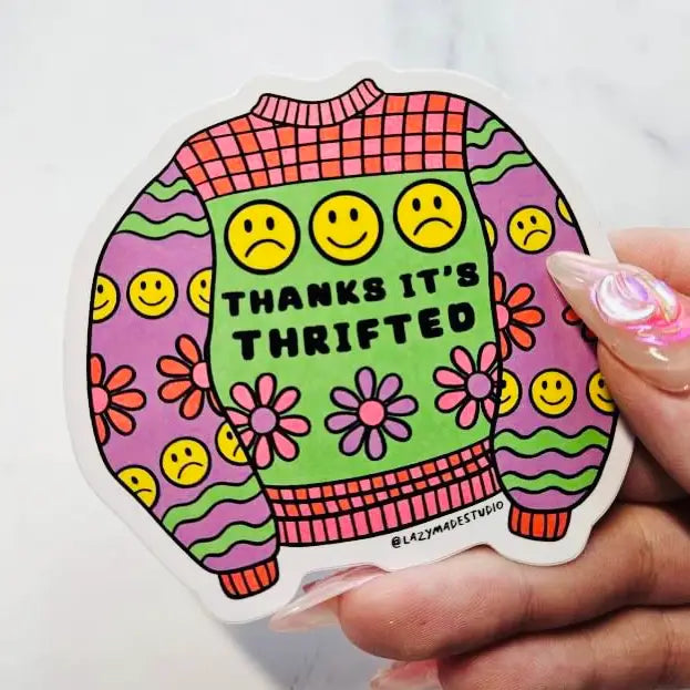 Thanks it's Thrifted Sweater Waterproof Sticker