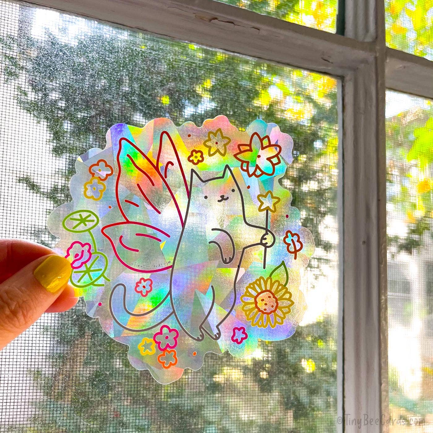 Tiny Bee Cards - Fairy Cat Suncatcher Decal