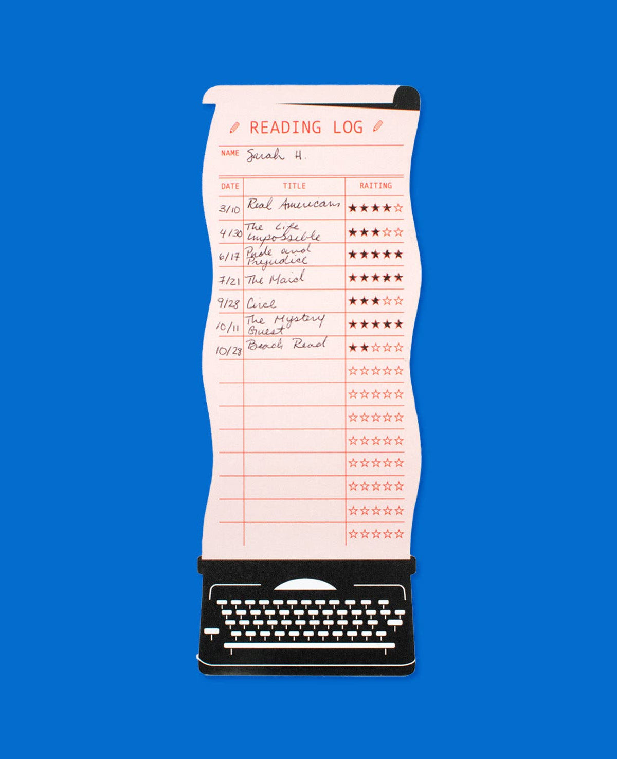 Typewriter Reading Log Bookmark