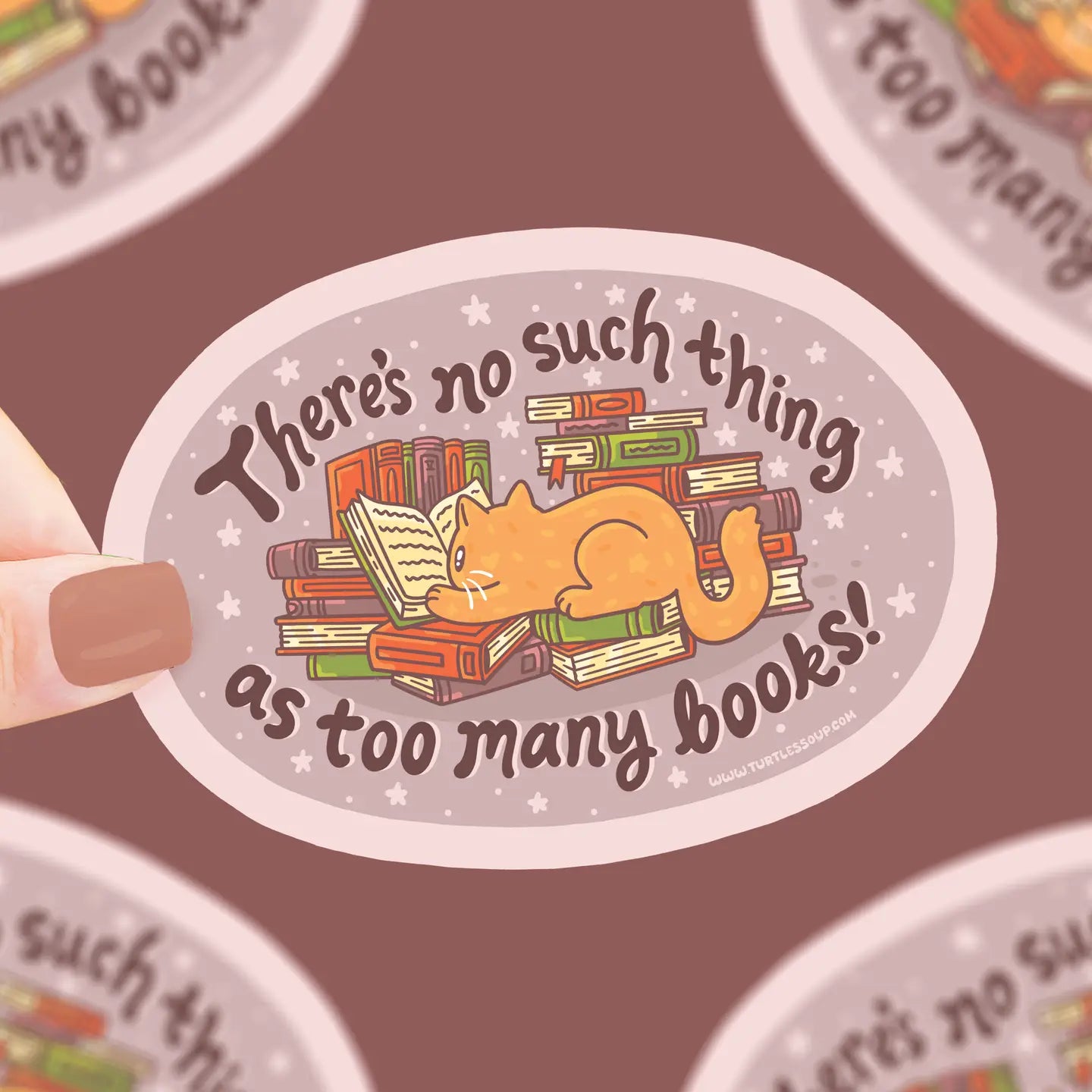 Never Too Many Books Bookish Cat Vinyl Sticker