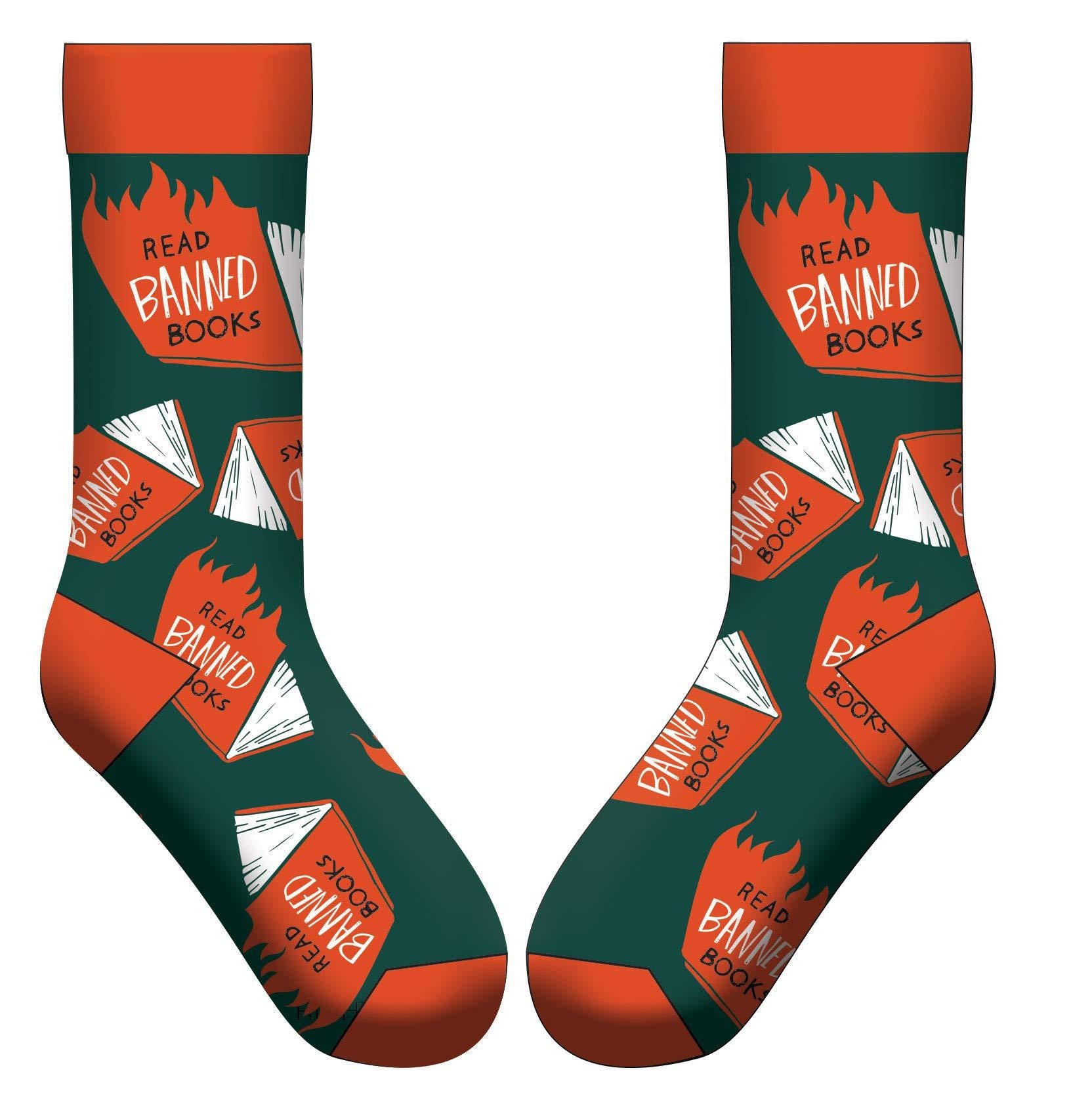 Banned Books Socks (Green, Orange, Flames)