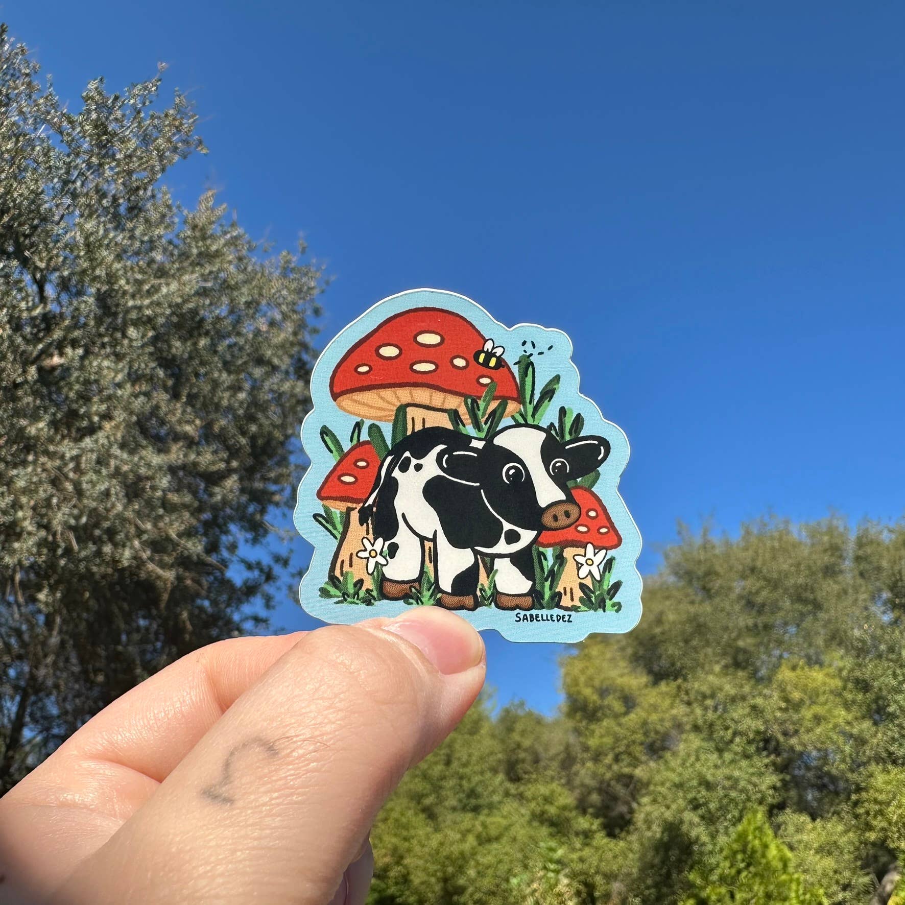 Cow Mushroom Adventure | Weatherproof Sticker