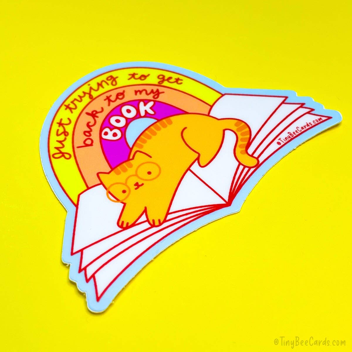 Tiny Bee Cards - Reading Cat "Trying to Get Back to My Book" Vinyl Sticker