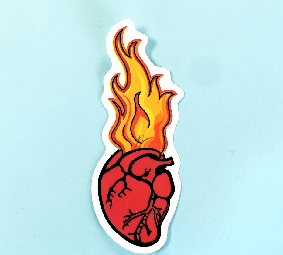 FLAMING HEART, vinyl sticker